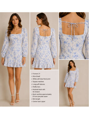 Forever 21 blue-and-white floral print lined mini dress